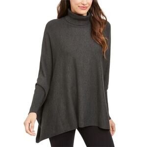 Alfani Women's Turtleneck Oversized Poncho Sweater‎ Dark Grey Coal Size S